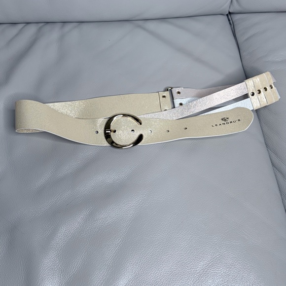 LEANDRU\'S Cream & Gold Soft Leather Belt One Size